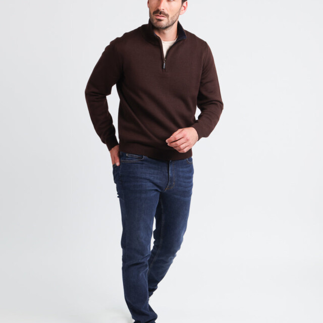 Maison Solfin - Pull homme col camionneur en laine marron – 6