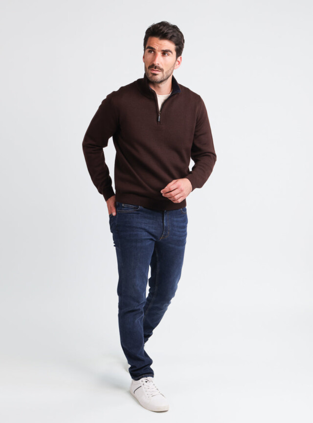 Maison Solfin - Pull homme col camionneur en laine marron – 6