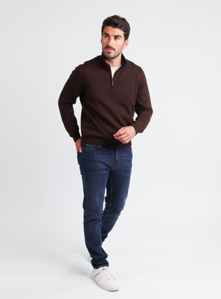Maison Solfin - Pull homme col camionneur en laine marron – 6