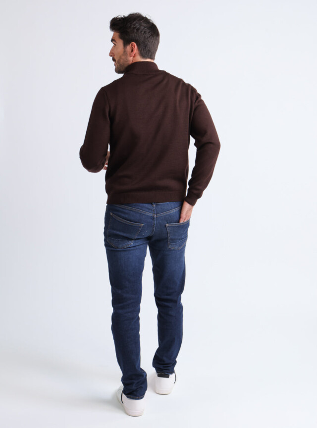 Maison Solfin - Pull homme col camionneur en laine marron – 6