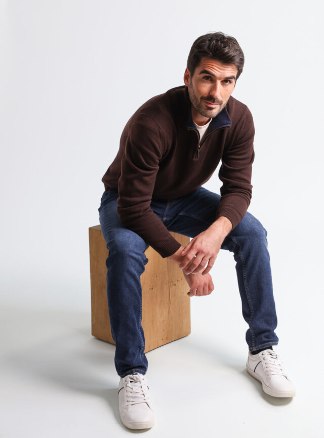 Maison Solfin - Pull homme col camionneur en laine marron – 6