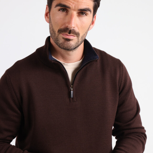 Maison Solfin - Pull homme col camionneur en laine marron – 6