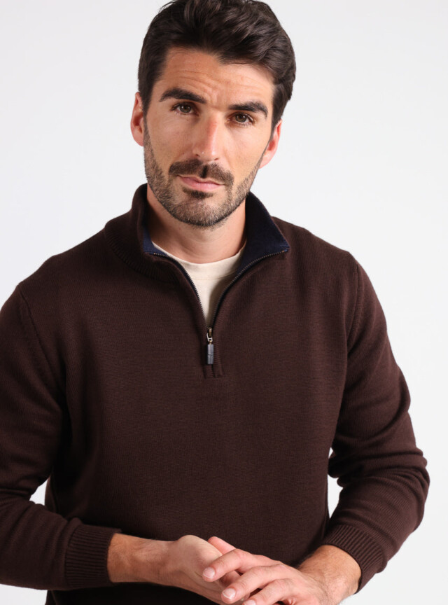 Maison Solfin - Pull homme col camionneur en laine marron – 6