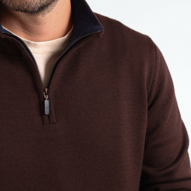 Maison Solfin - Pull homme col camionneur en laine marron – 6