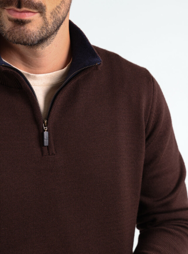 Maison Solfin - Pull homme col camionneur en laine marron – 6