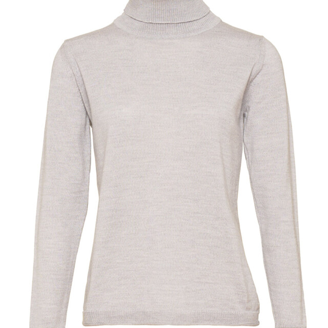 Maison Solfin - Pull femme col roulé en laine mérinos gris givré – 46