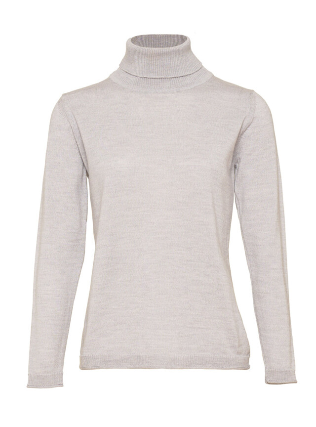 Maison Solfin - Pull femme col roulé en laine mérinos gris givré – 46