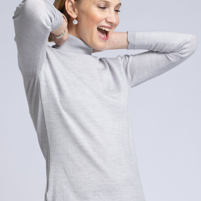 Maison Solfin - Pull femme col roulé en laine mérinos gris givré – 46