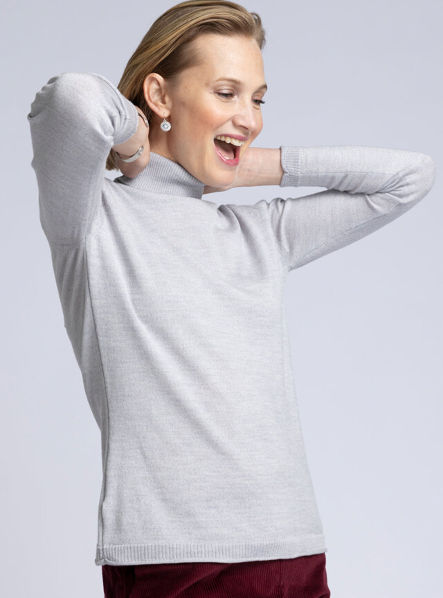 Maison Solfin - Pull femme col roulé en laine mérinos gris givré – 46