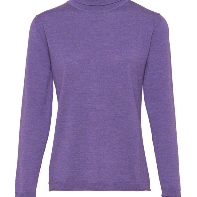 Maison Solfin - Pull femme col roulé en laine mérinos violet foncé – 50