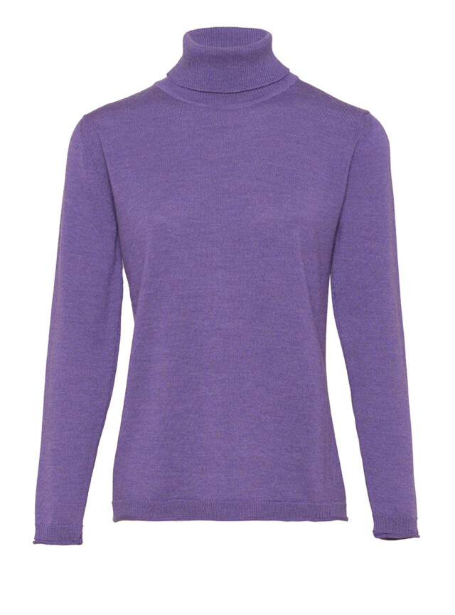 Maison Solfin - Pull femme col roulé en laine mérinos violet foncé – 50