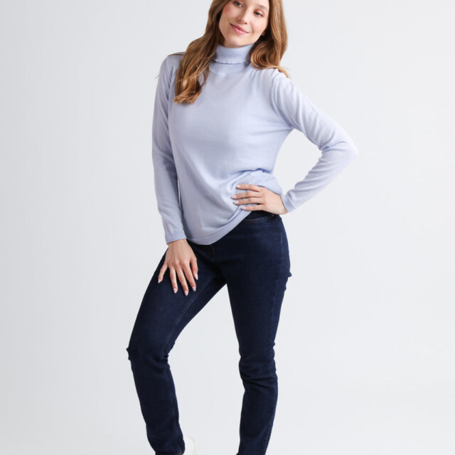 Maison Solfin - Pull femme col roulé en laine mérinos bleu ciel léger – 50