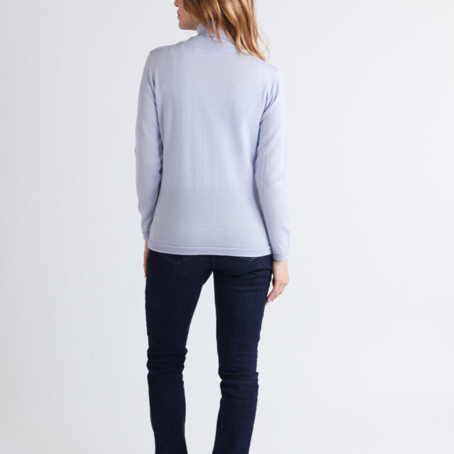 Maison Solfin - Pull femme col roulé en laine mérinos bleu ciel léger – 50