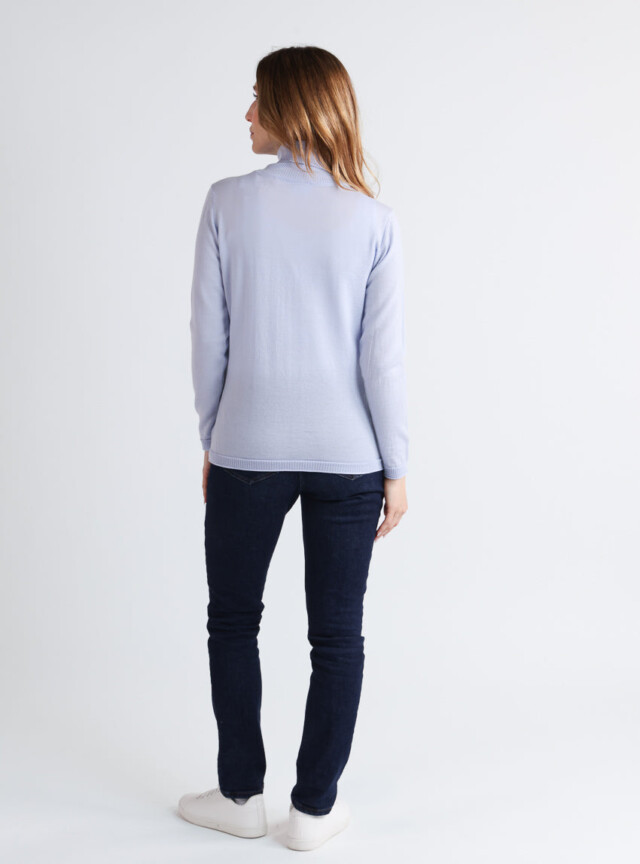 Maison Solfin - Pull femme col roulé en laine mérinos bleu ciel léger – 50