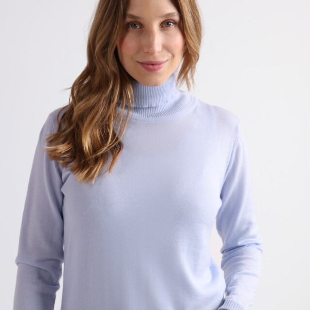Maison Solfin - Pull femme col roulé en laine mérinos bleu ciel léger – 50