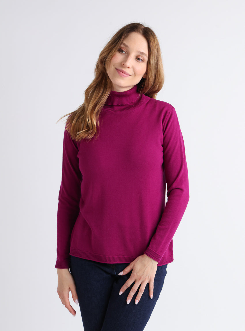 6153 violet amethyste pull 1 Maison Solfin - Pull femme col roulé en laine mérinos violet améthyste – 50