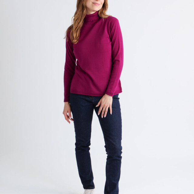 Maison Solfin - Pull femme col roulé en laine mérinos violet améthyste – 50
