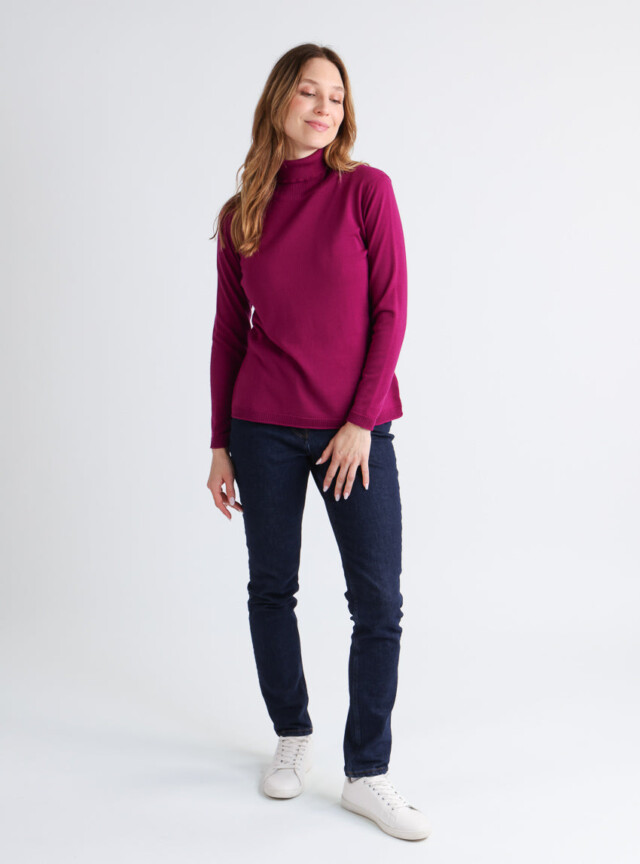 Maison Solfin - Pull femme col roulé en laine mérinos violet améthyste – 50
