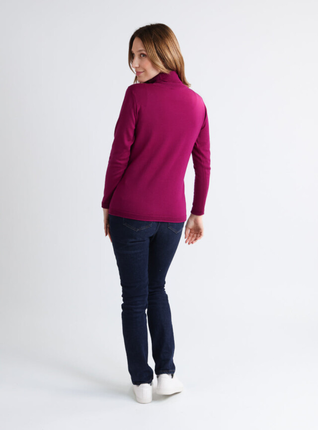 Maison Solfin - Pull femme col roulé en laine mérinos violet améthyste – 50