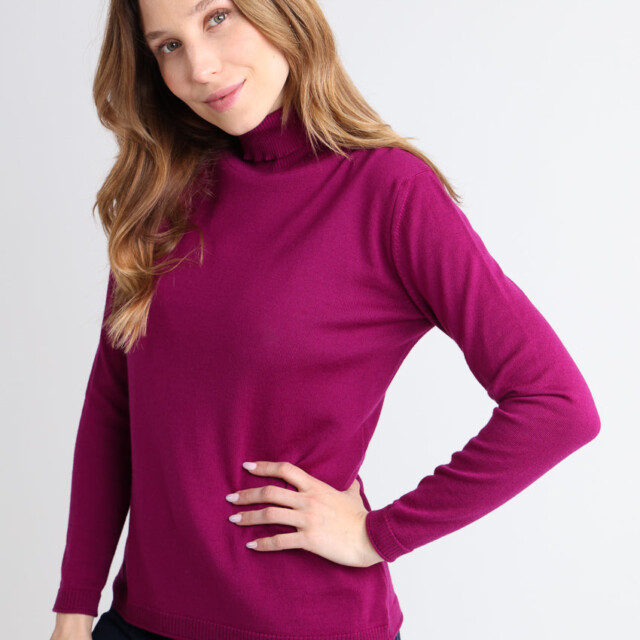 Maison Solfin - Pull femme col roulé en laine mérinos violet améthyste – 50
