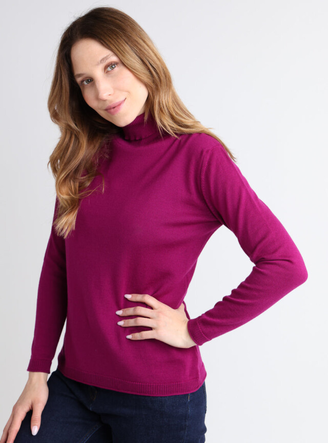 Maison Solfin - Pull femme col roulé en laine mérinos violet améthyste – 50