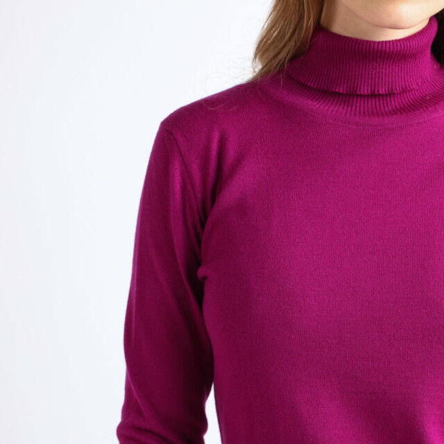 Maison Solfin - Pull femme col roulé en laine mérinos violet améthyste – 50
