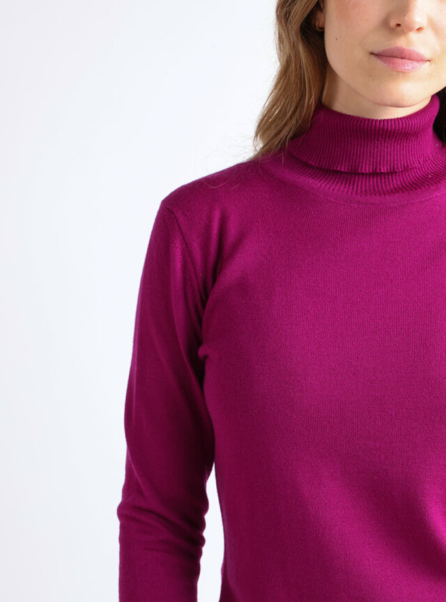 Maison Solfin - Pull femme col roulé en laine mérinos violet améthyste – 50