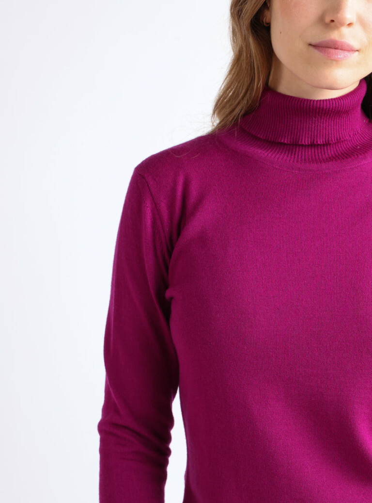 Maison Solfin - Pull femme col roulé en laine mérinos violet améthyste – 50