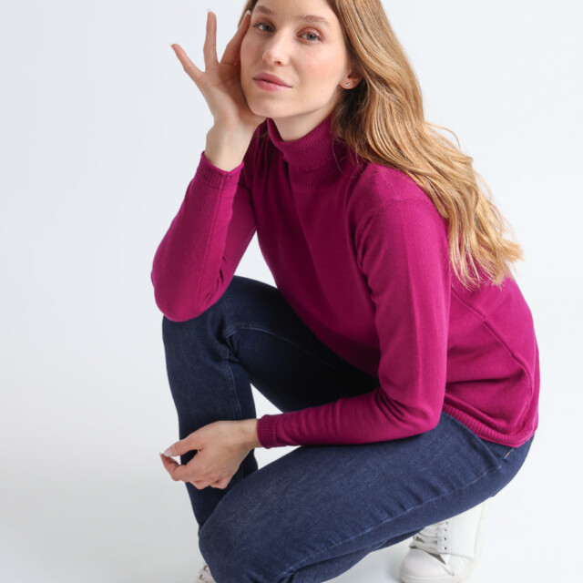 Maison Solfin - Pull femme col roulé en laine mérinos violet améthyste – 50
