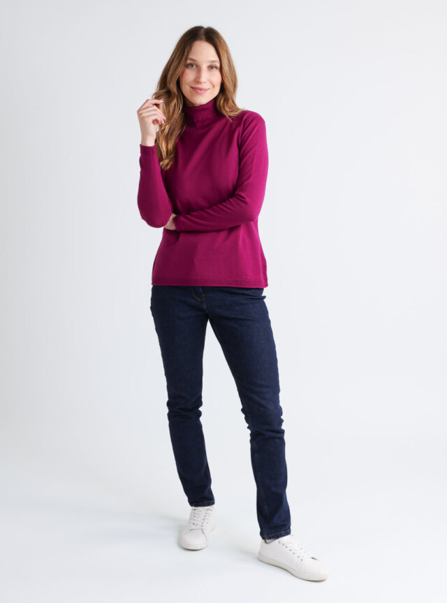 Maison Solfin - Pull femme col roulé en laine mérinos violet améthyste – 50