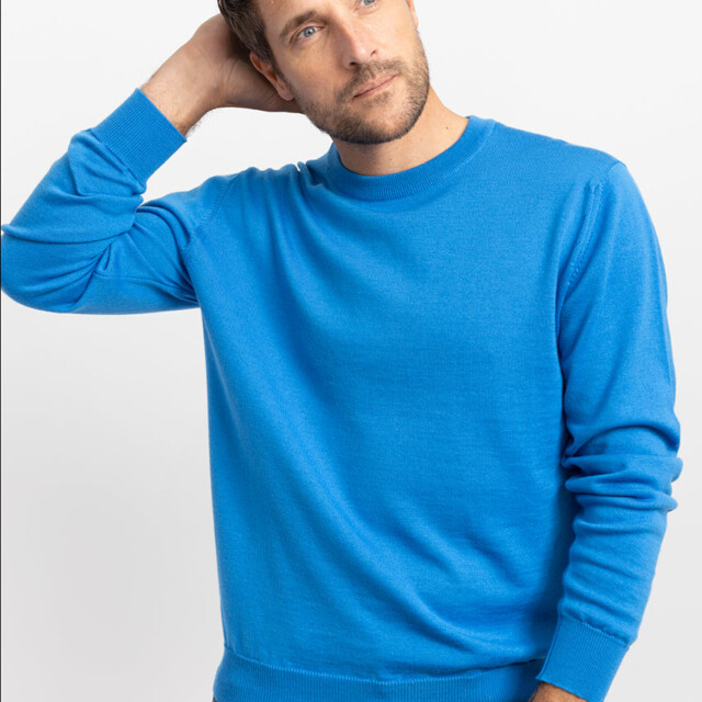 Maison-solfin - Pull homme col rond laine merinos Bleu Lumineux – 6