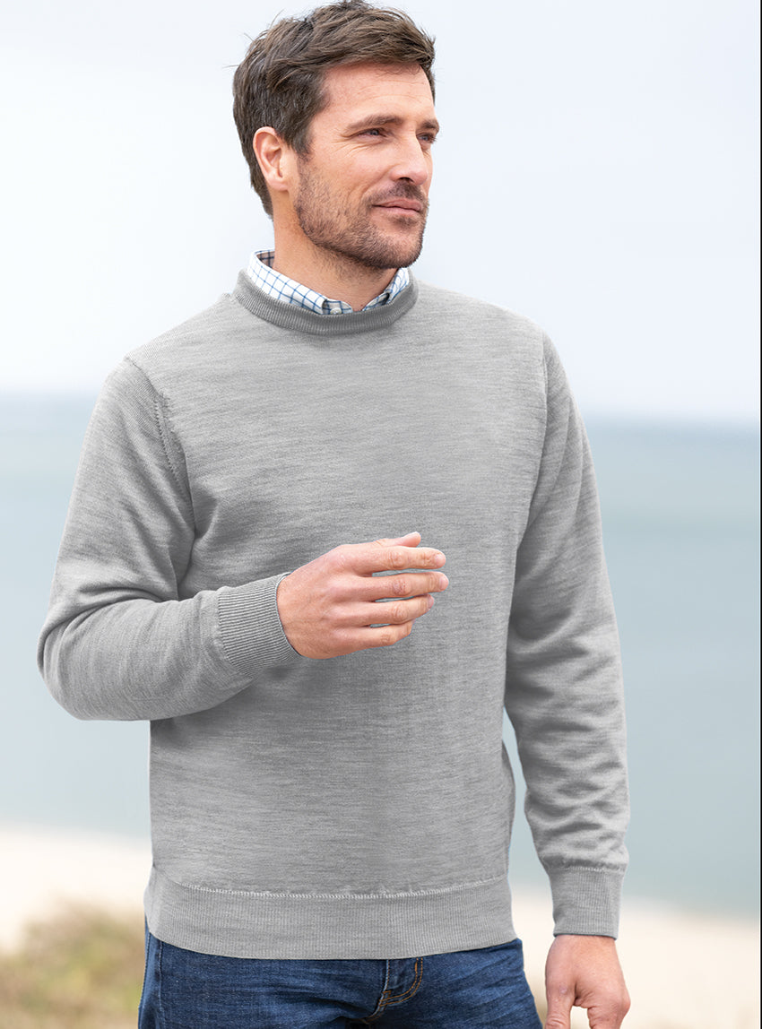 628 GIV 1 pull homme col rond laine gris givre Maison-solfin - Pull homme col rond laine merinos Gris Givré – 6