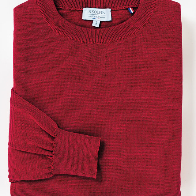 Maison Solfin - Pull homme col rond laine mérinos rouge hermès – 6