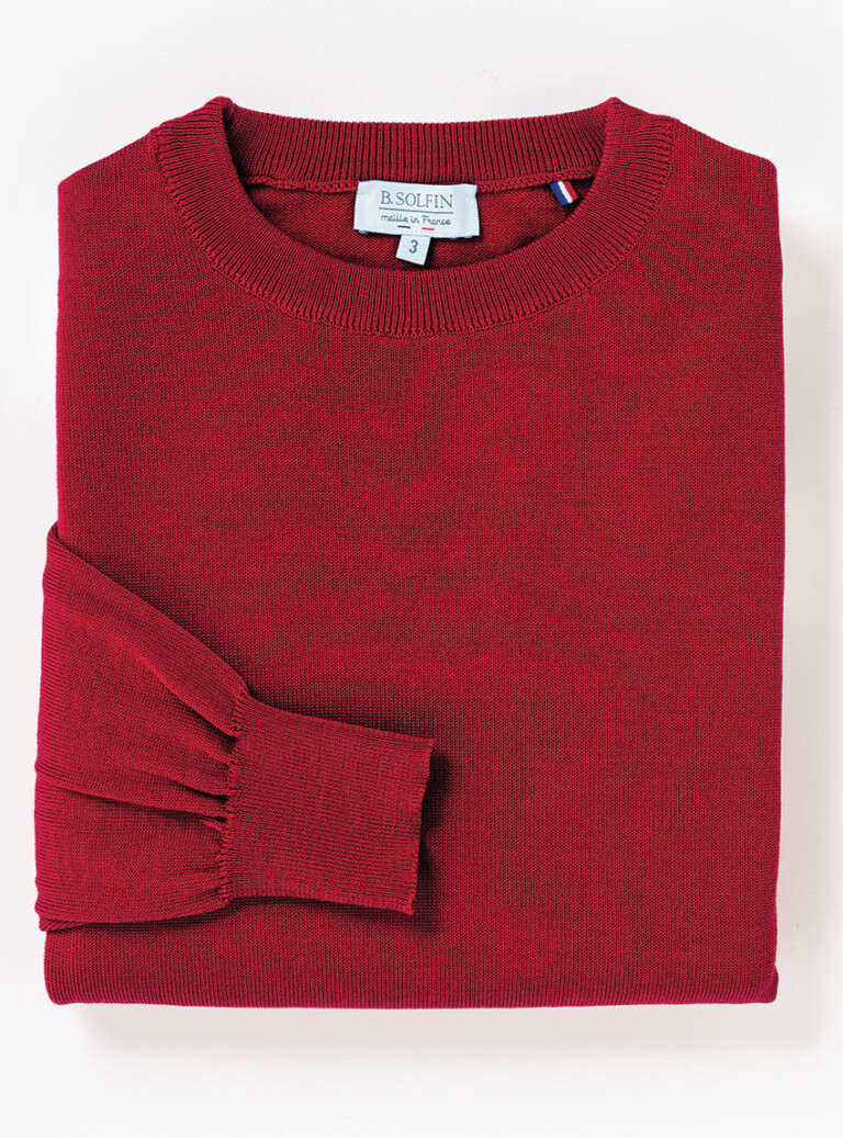 Maison Solfin - Pull homme col rond laine mérinos rouge hermès – 6