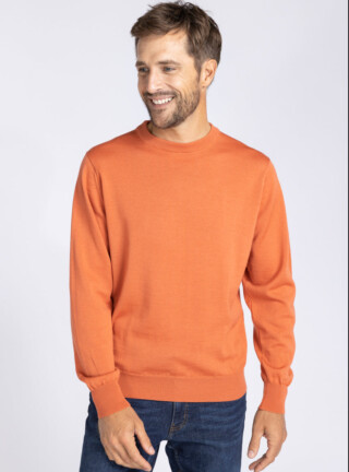 MAISON SOLFIN - Pull homme col rond laine mérinos orange tendre