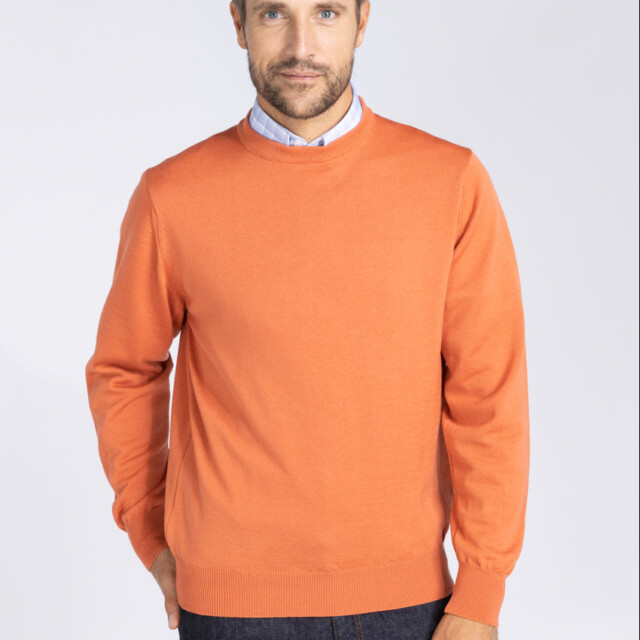 Maison Solfin - Pull homme col rond laine mérinos orange tendre – 6