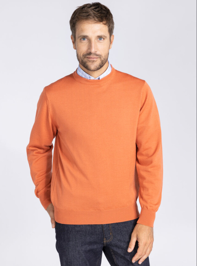 Maison Solfin - Pull homme col rond laine mérinos orange tendre – 6
