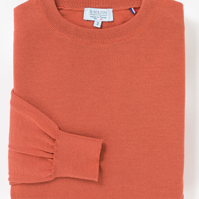 Maison Solfin - Pull homme col rond laine mérinos orange tendre – 6