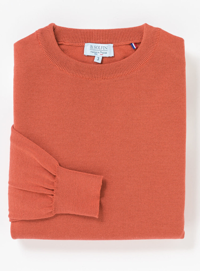 Maison Solfin - Pull homme col rond laine mérinos orange tendre – 6