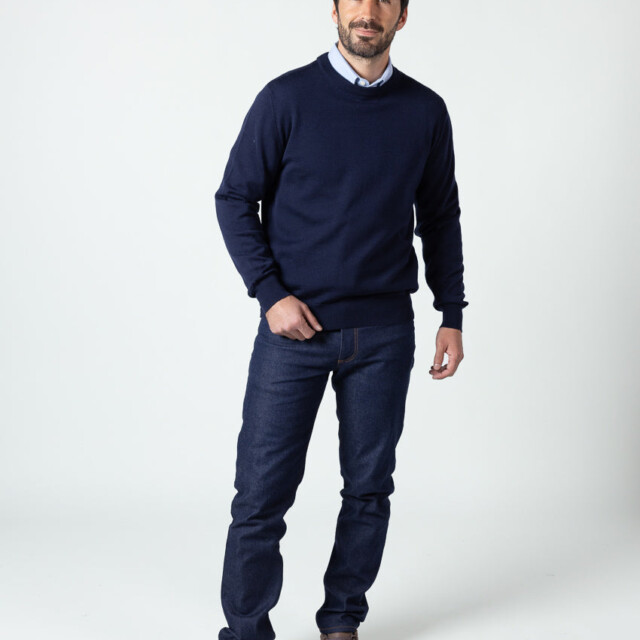 Maison-solfin - Pull homme col rond laine merinos Bleu Marine – 6