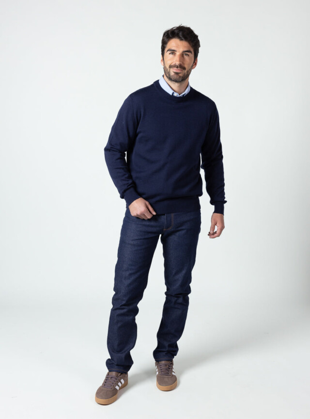 Maison-solfin - Pull homme col rond laine merinos Bleu Marine – 6
