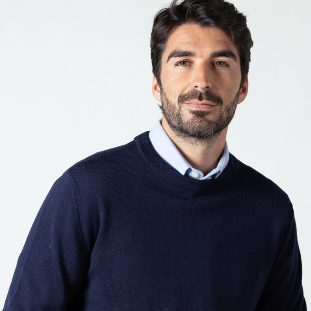 Maison-solfin - Pull homme col rond laine merinos Bleu Marine – 6