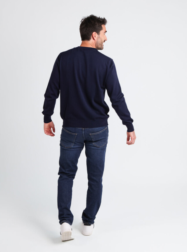 Maison-solfin - Pull homme col rond laine merinos Bleu Marine – 6