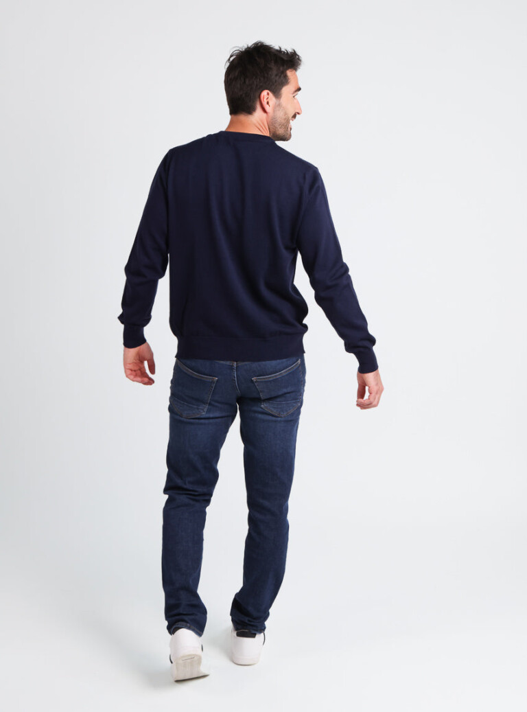 Maison-solfin - Pull homme col rond laine merinos Bleu Marine – 6