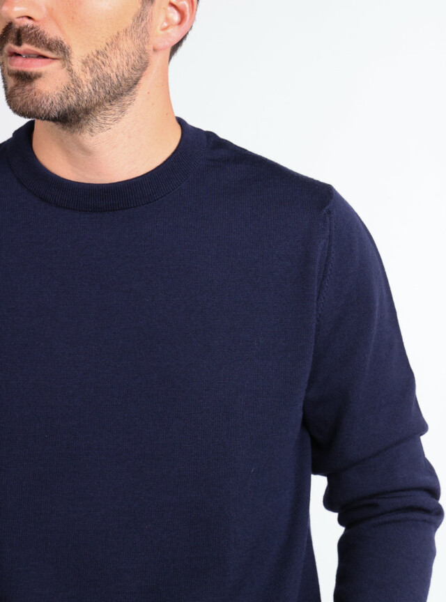Maison-solfin - Pull homme col rond laine merinos Bleu Marine – 6