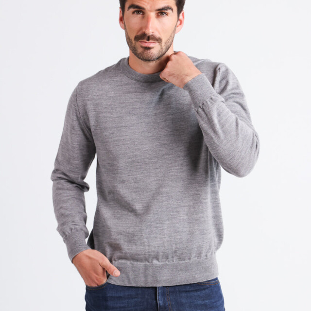 Maison-solfin - Pull homme col rond laine mérinos Gris Léger – 6