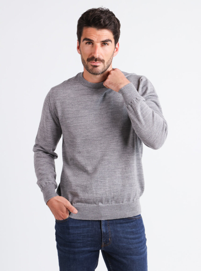 Maison-solfin - Pull homme col rond laine mérinos Gris Léger – 6