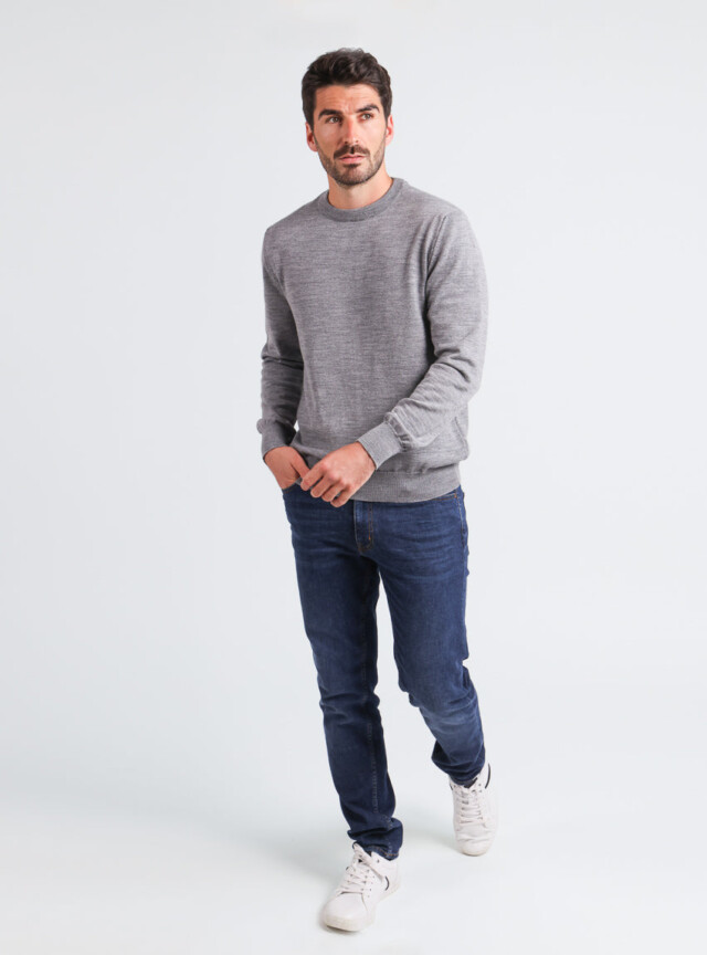 Maison-solfin - Pull homme col rond laine mérinos Gris Léger – 6