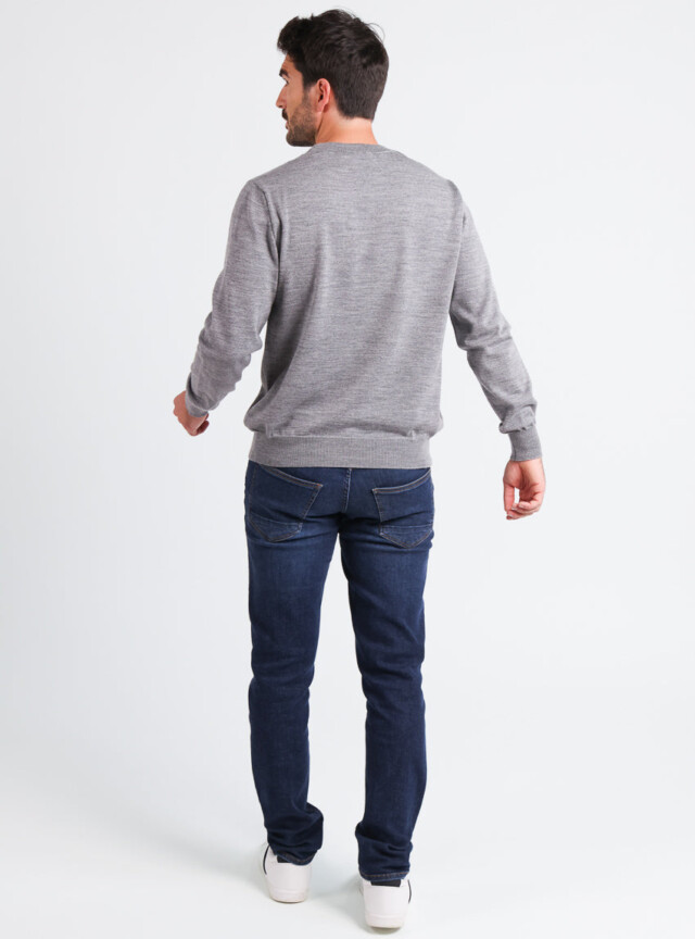 Maison-solfin - Pull homme col rond laine mérinos Gris Léger – 6