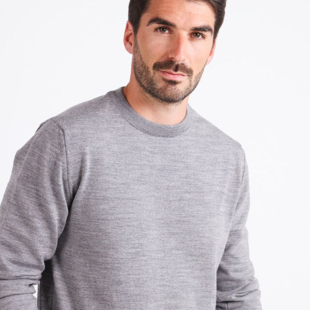 Maison-solfin - Pull homme col rond laine mérinos Gris Léger – 6